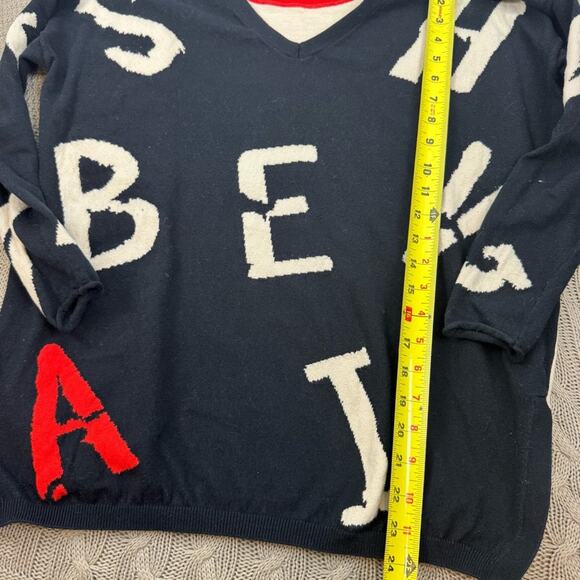 Lisa Todd Lightweight Intarsia "Misbehaving" Cashmere Blend V-Neck Sweater ~ S - Picture 8 of 15